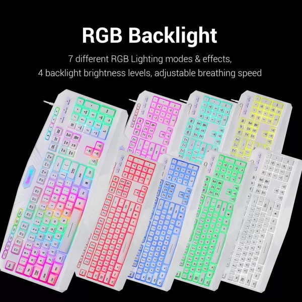 Redragon K503 PC Gaming Keyboard RGB LED Backlit with Macro Recording Wired Multimedia Keys Silent USB Keyboard with Wrist Rest for Windows PC Games White
