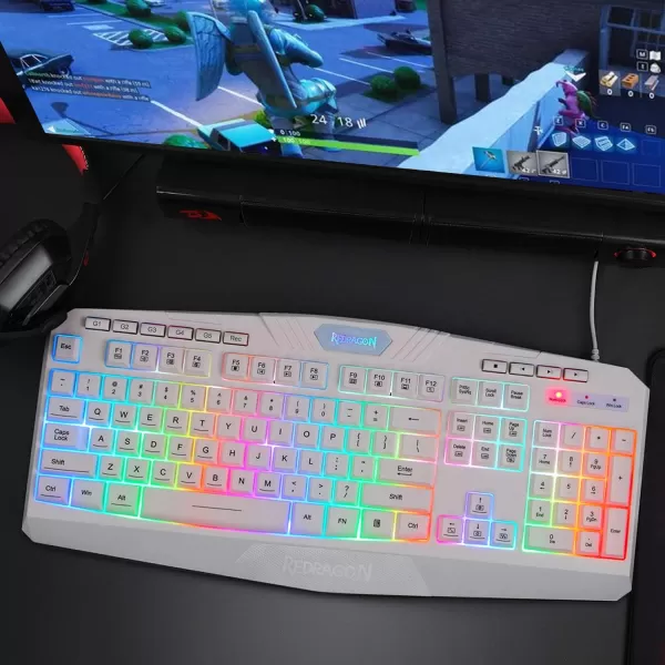 Redragon K503 PC Gaming Keyboard RGB LED Backlit with Macro Recording Wired Multimedia Keys Silent USB Keyboard with Wrist Rest for Windows PC Games White