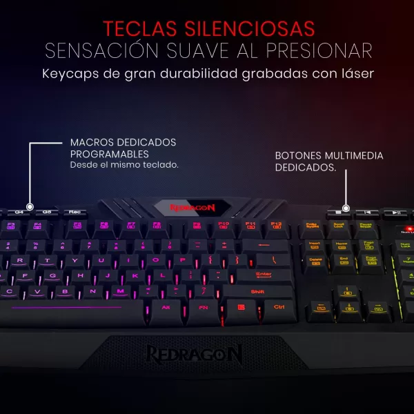 Redragon K503 PC Gaming Keyboard Wired Multimedia Keys Silent USB Keyboard with Wrist Rest for Windows PC Games RGB LED Backlit with Marco Recording