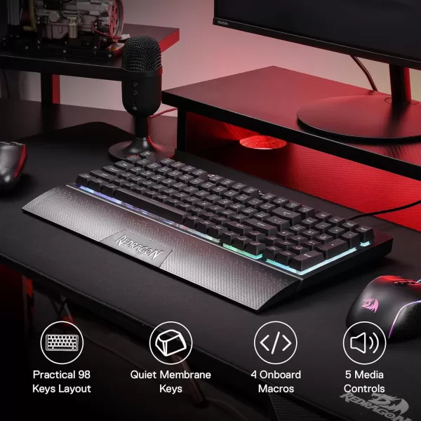 Redragon K515 Shiva RGB Membrane Gaming Keyboard 98 Keys MechanicalFeel Keyboard wSmooth Linear Switch OnBoard Macro ampamp Dedicated Multimedia Keys Detachable Wrist Rest Software SupportedK515