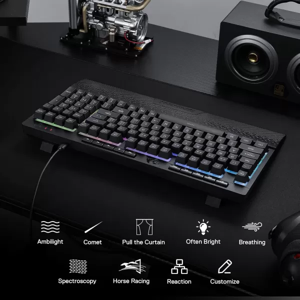 Redragon K515 Shiva RGB Membrane Gaming Keyboard 98 Keys MechanicalFeel Keyboard wSmooth Linear Switch OnBoard Macro ampamp Dedicated Multimedia Keys Detachable Wrist Rest Software SupportedK515