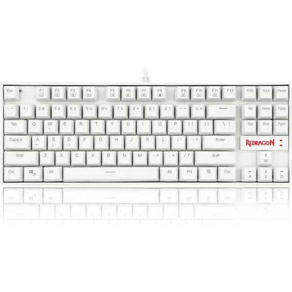 Redragon K552 Mechanical Gaming Keyboard 60 Compact 87 Key Kumara Wired Blue Switches for Windows PC Gamers Not Backlit White