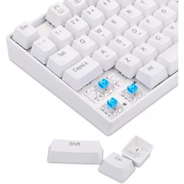 Redragon K552 Mechanical Gaming Keyboard 60 Compact 87 Key Kumara Wired Blue Switches for Windows PC Gamers Not Backlit White