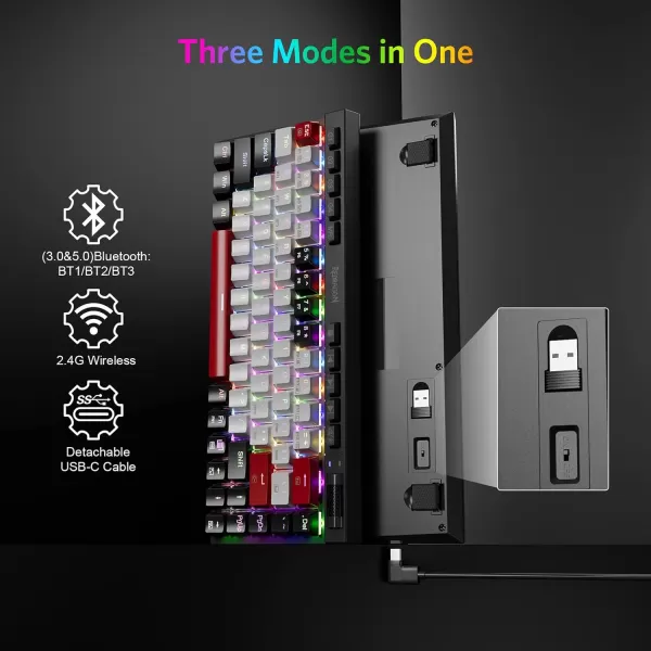 Redragon K635 Hot Swappable Mechanical Keyboard Customized RGB Backlit with Volume Control Bluetooth24GWirelessUSBC Compact Gaming Keyboard with Red Switches6810Keys