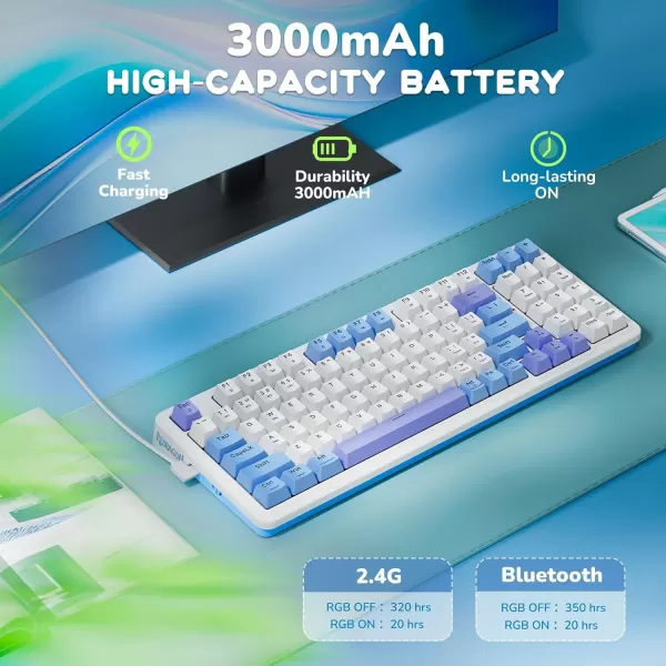 Redragon Mechanical Keyboard Wireless Gaming Keyboard Wireless 3Modes 94 Keys Mechanical Keyboard HotSwap Socket RGB Creamy Gaming Keyboard Gasket Structure for PCTabletLaptopXboxPS4PS5