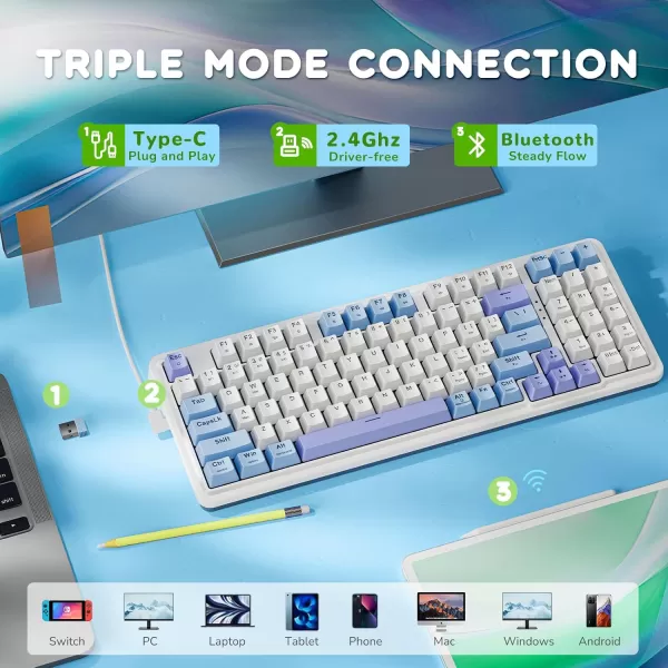 Redragon Mechanical Keyboard Wireless Gaming Keyboard Wireless 3Modes 94 Keys Mechanical Keyboard HotSwap Socket RGB Creamy Gaming Keyboard Gasket Structure for PCTabletLaptopXboxPS4PS5