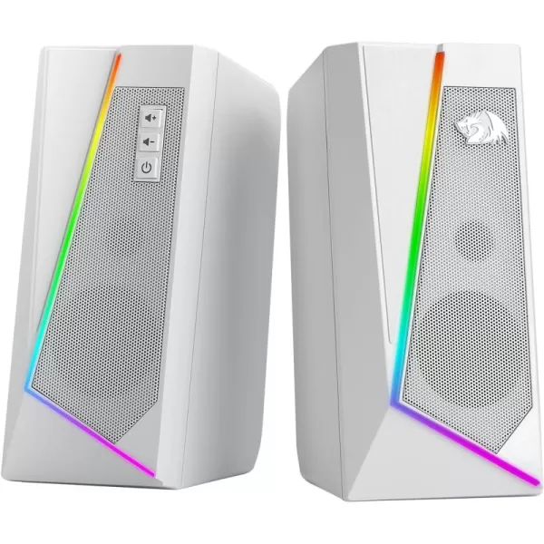 Redragon GS520 RGB Desktop Speakers 20 Channel PC Computer Stereo Speaker with 6 Colorful LED Modes Enhanced Sound and EasyAccess Volume Control USB Powered w 35mm Cable WhiteWhite