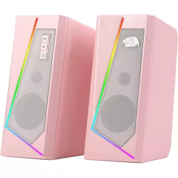 Redragon GS520 RGB Desktop Speakers 20 Channel PC Computer Stereo Speaker with 6 Colorful LED Modes Enhanced Sound and EasyAccess Volume Control USB Powered w 35mm Cable WhitePink
