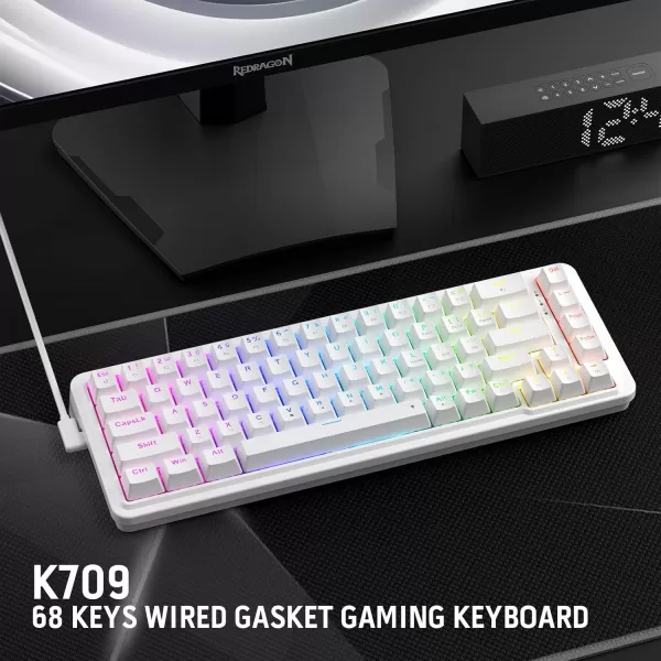 Redragon K709 PRO 65 Wireless Gasket RGB Gaming Keyboard 68 Keys HotSwap Compact Mechanical Keyboard wFreeMod Socket 5Layer Noise Dampening ampamp Round PBT Keycaps Quiet Custom Linear SwitchEssential White