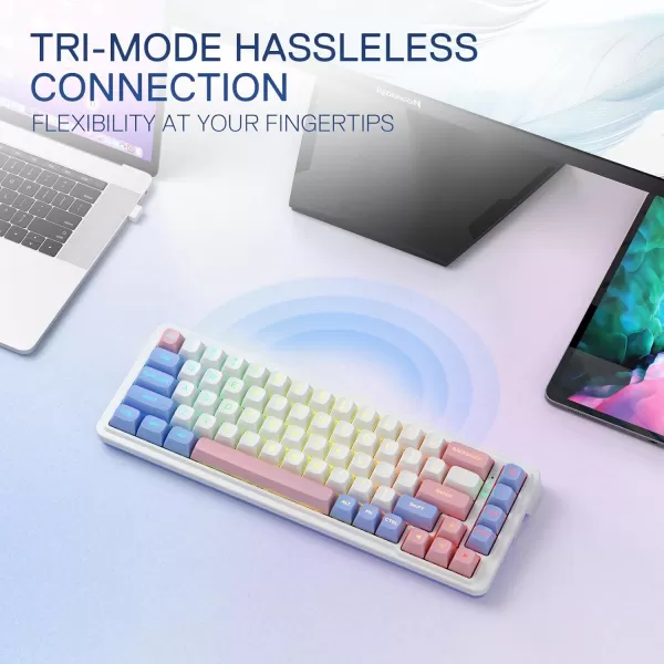 Redragon K709 PRO 65 Wireless Gasket RGB Gaming Keyboard 68 Keys HotSwap Compact Mechanical Keyboard wFreeMod Socket 5Layer Noise Dampening ampamp Round PBT Keycaps Quiet Custom Linear SwitchWonder Pink  Blue