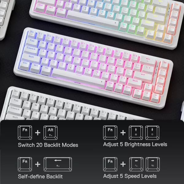 Redragon K709 PRO 65 Wireless Gasket RGB Gaming Keyboard 68 Keys HotSwap Compact Mechanical Keyboard wFreeMod Socket 5Layer Noise Dampening ampamp Round PBT Keycaps Quiet Custom Linear SwitchEssential White