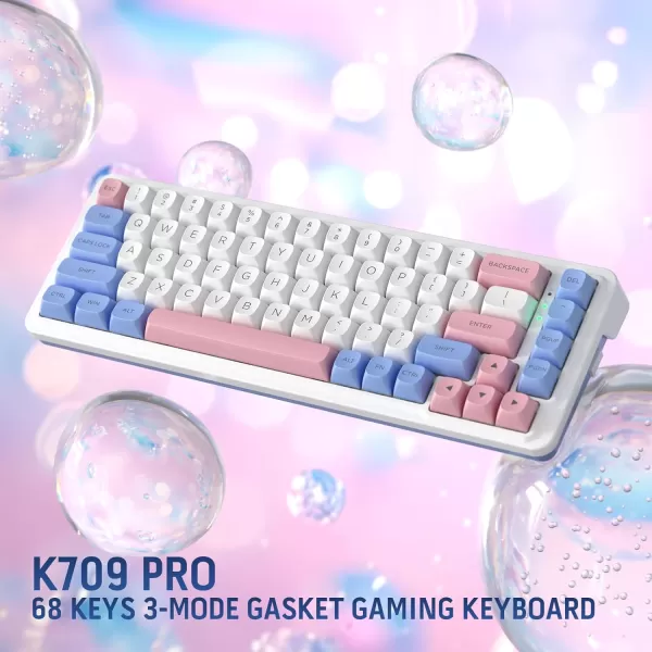 Redragon K709 PRO 65 Wireless Gasket RGB Gaming Keyboard 68 Keys HotSwap Compact Mechanical Keyboard wFreeMod Socket 5Layer Noise Dampening ampamp Round PBT Keycaps Quiet Custom Linear SwitchWonder Pink  Blue