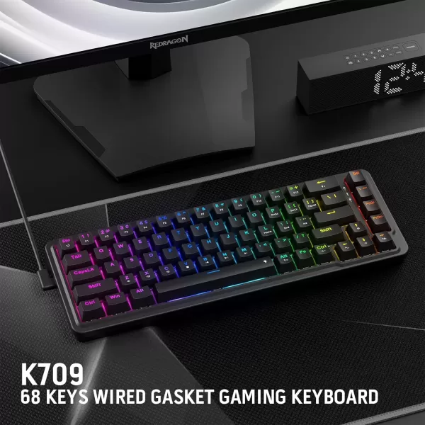 Redragon K709 PRO 65 Wireless Gasket RGB Gaming Keyboard 68 Keys HotSwap Compact Mechanical Keyboard wFreeMod Socket 5Layer Noise Dampening ampamp Round PBT Keycaps Quiet Custom Linear SwitchEssential Black