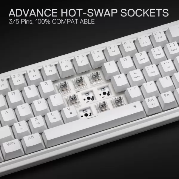 Redragon K709 PRO 65 Wireless Gasket RGB Gaming Keyboard 68 Keys HotSwap Compact Mechanical Keyboard wFreeMod Socket 5Layer Noise Dampening ampamp Round PBT Keycaps Quiet Custom Linear SwitchEssential White