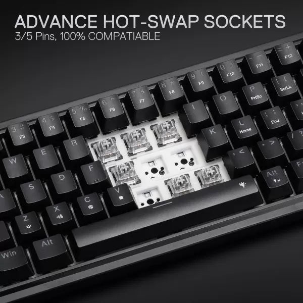 Redragon K709 PRO 65 Wireless Gasket RGB Gaming Keyboard 68 Keys HotSwap Compact Mechanical Keyboard wFreeMod Socket 5Layer Noise Dampening ampamp Round PBT Keycaps Quiet Custom Linear SwitchEssential Black