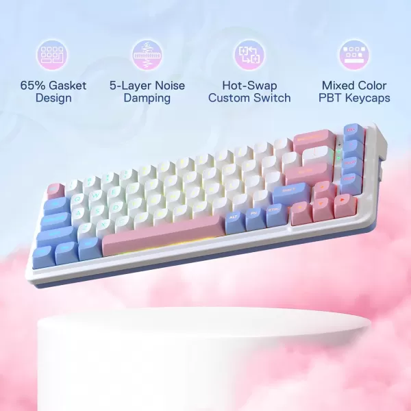Redragon K709 PRO 65 Wireless Gasket RGB Gaming Keyboard 68 Keys HotSwap Compact Mechanical Keyboard wFreeMod Socket 5Layer Noise Dampening ampamp Round PBT Keycaps Quiet Custom Linear SwitchWonder Pink  Blue