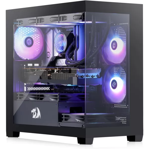 Redragon GC218M Gaming BackMounted PC Case MATX Computer Chassis w 2 x 120mm Fans PreInstalled ampamp High Airflow Perforated Panels 270 Full View Easy Cable Management Black