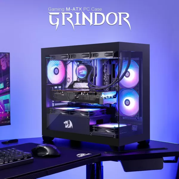 Redragon GC218M Gaming BackMounted PC Case MATX Computer Chassis w 2 x 120mm Fans PreInstalled ampamp High Airflow Perforated Panels 270 Full View Easy Cable Management Black