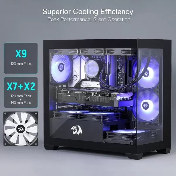 Redragon GC218M Gaming BackMounted PC Case MATX Computer Chassis w 2 x 120mm Fans PreInstalled ampamp High Airflow Perforated Panels 270 Full View Easy Cable Management Black