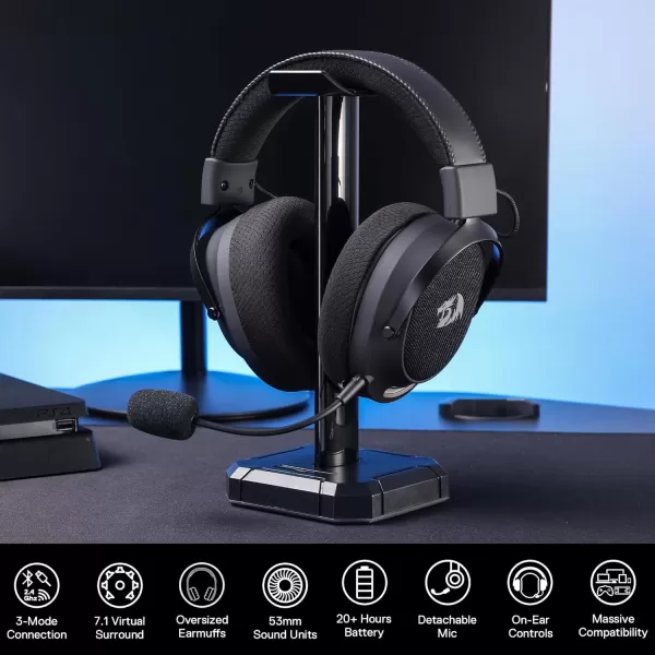Redragon H858 3Mode Wireless Gaming Headset 71 Surround Sound 53 mm Drivers Memory Foam Ear Pads Detachable Noisecanceling Microphone OverEar Headphones Works for Mobile PCPS5XBOXNS