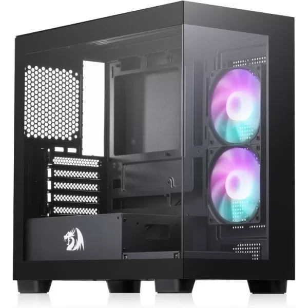 Redragon GC218M Gaming BackMounted PC Case MATX Computer Chassis w 2 x 120mm Fans PreInstalled ampamp High Airflow Perforated Panels 270 Full View Easy Cable Management Black
