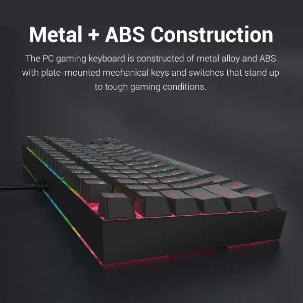 imageRedragon K552 Mechanical Gaming Keyboard RGB LED Backlit Wired with AntiDust Proof Switches for Windows PC Black 87 Keys Red Switches