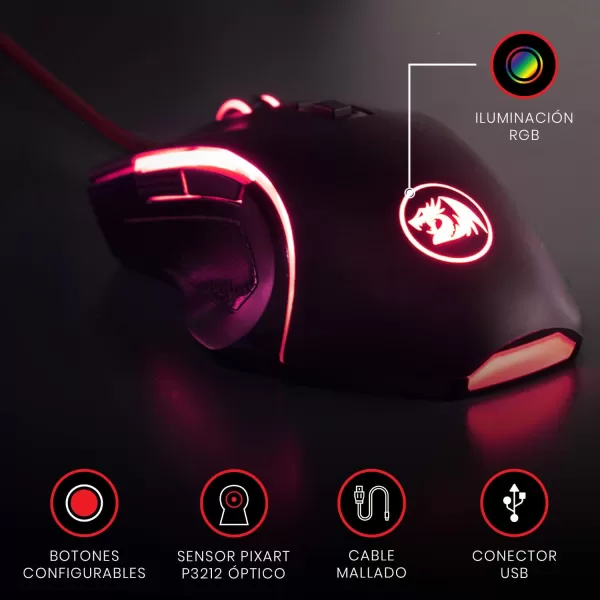imageRedragon M602 RGB Wired Gaming Mouse RGB Spectrum Backlit Ergonomic Mouse Griffin Programmable with 8 Backlight Modes Up to 7200 DPI for Windows PC Gamers WhiteBlack