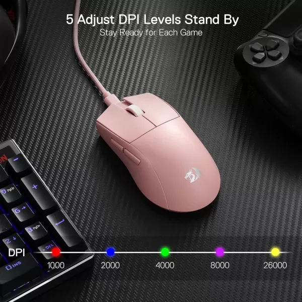 imageRedragon M996 Wired 8K Polling Rate Gaming Mouse 42G UltraLight 26000 Max DPI Gaming Mouse wErgonomic Natural Grip Build Full Programmable Buttons Software Supports DIY Keybinds ampamp DPIPink