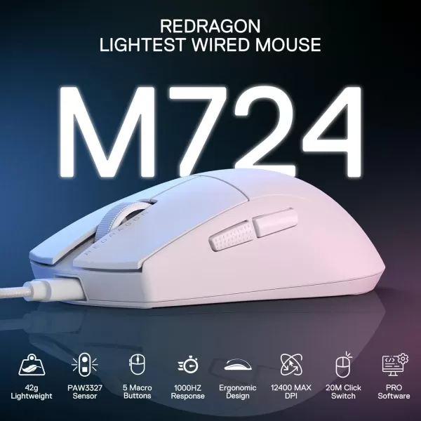 imageRedragon M996 Wired 8K Polling Rate Gaming Mouse 42G UltraLight 26000 Max DPI Gaming Mouse wErgonomic Natural Grip Build Full Programmable Buttons Software Supports DIY Keybinds ampamp DPIWhite