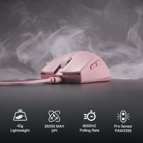 imageRedragon M996 Wired 8K Polling Rate Gaming Mouse 42G UltraLight 26000 Max DPI Gaming Mouse wErgonomic Natural Grip Build Full Programmable Buttons Software Supports DIY Keybinds ampamp DPIPink