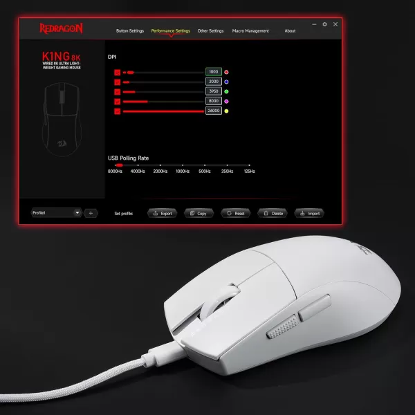 imageRedragon M996 Wired 8K Polling Rate Gaming Mouse 42G UltraLight 26000 Max DPI Gaming Mouse wErgonomic Natural Grip Build Full Programmable Buttons Software Supports DIY Keybinds ampamp DPIWhite
