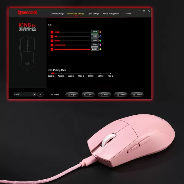 imageRedragon M996 Wired 8K Polling Rate Gaming Mouse 42G UltraLight 26000 Max DPI Gaming Mouse wErgonomic Natural Grip Build Full Programmable Buttons Software Supports DIY Keybinds ampamp DPIPink