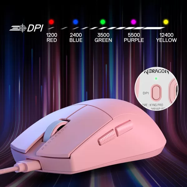 imageRedragon M996 Wired 8K Polling Rate Gaming Mouse 42G UltraLight 26000 Max DPI Gaming Mouse wErgonomic Natural Grip Build Full Programmable Buttons Software Supports DIY Keybinds ampamp DPIPink