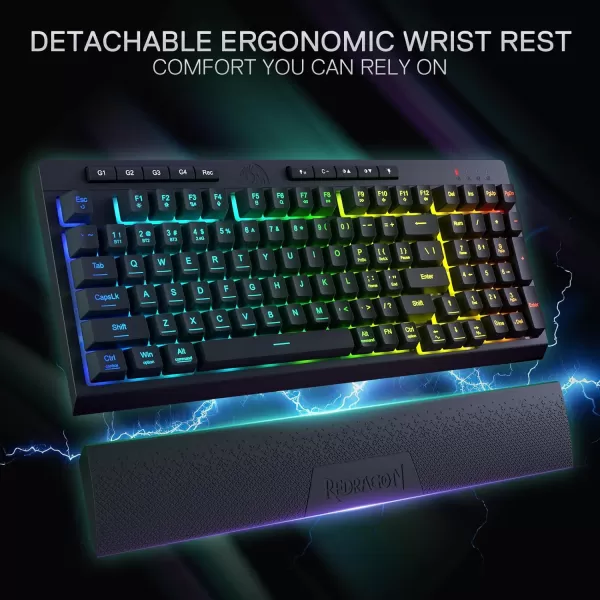 imageRedragon K515 PRO Shiva RGB Wireless Membrane Gaming Keyboard 98 Keys MechanicalFeel Keyboard wSmooth Linear Switch OnBoard Macro ampamp Multimedia Keys Detachable Wrist Rest Software SupportedBlack K515 PRO