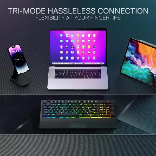 imageRedragon K515 PRO Shiva RGB Wireless Membrane Gaming Keyboard 98 Keys MechanicalFeel Keyboard wSmooth Linear Switch OnBoard Macro ampamp Multimedia Keys Detachable Wrist Rest Software SupportedBlack K515 PRO