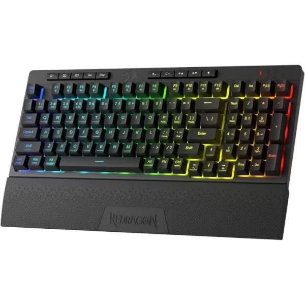 imageRedragon K515 PRO Shiva RGB Wireless Membrane Gaming Keyboard 98 Keys MechanicalFeel Keyboard wSmooth Linear Switch OnBoard Macro ampamp Multimedia Keys Detachable Wrist Rest Software SupportedBlack K515 PRO