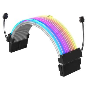 imageRedragon GCP06 RGB Power Extension Cable  24 Pin ATX Power Supply Cable 5V 3 Pin ARGB Sync 20CM Length with Cable Combs Customized Power Supply Mod Sleeve Extension Cable