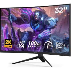 imageRedragon GM32 32quot Curve Gaming Monitor  QHD 2560x1440 180Hz 176ms Support FreeSync ampamp GSync 1000R Curvature Tilt Adjustable DisplayPort HDMI VESA Wall Mount Fast VA Computer Monitor