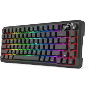 imageRedragon K724 PRO Wireless Gasket Gaming Keyboard wHype Screen ampamp Knob 81Key Mechanical Keyboard EasyControl 114 TFT Info Display 5Layer Noise Dampening Custom Linear Switch Dark Jade ColorBlack