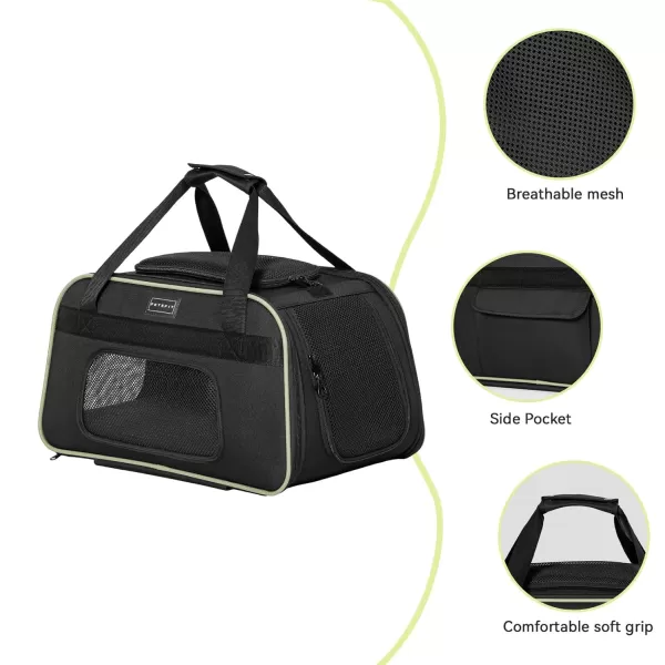 PETSFIT Airline Approved Cat Carrier with Wheels Designed for Small DogsCats with Adjustable Safety Rope ampamp Removable WheelsBlackGreen