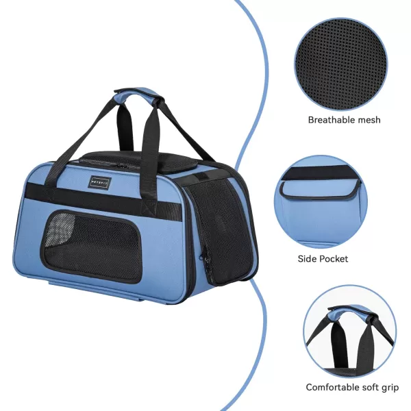 PETSFIT Airline Approved Cat Carrier with Wheels Designed for Small DogsCats with Adjustable Safety Rope ampamp Removable WheelsBlue