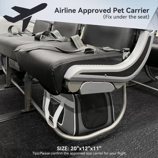 PETSFIT Airline Approved Cat Carrier with Wheels Designed for Small DogsCats with Adjustable Safety Rope ampamp Removable WheelsGray