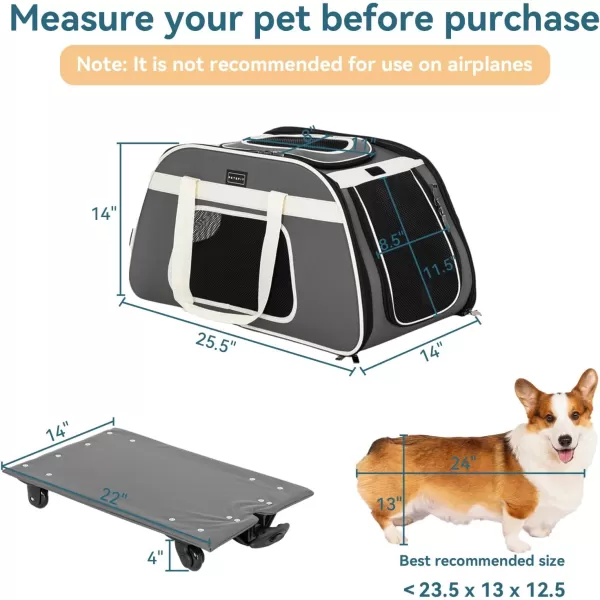 PETSFIT Airline Approved Cat Carrier with Wheels Designed for Small DogsCats with Adjustable Safety Rope ampamp Removable WheelsGrayWhite