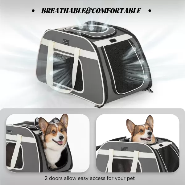 PETSFIT Airline Approved Cat Carrier with Wheels Designed for Small DogsCats with Adjustable Safety Rope ampamp Removable WheelsGrey