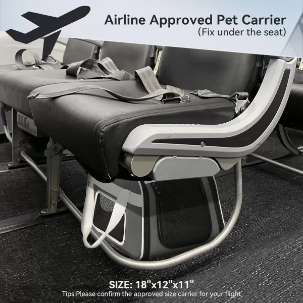 PETSFIT Airline Approved Cat Carrier with Wheels Designed for Small DogsCats with Adjustable Safety Rope ampamp Removable WheelsM Grey