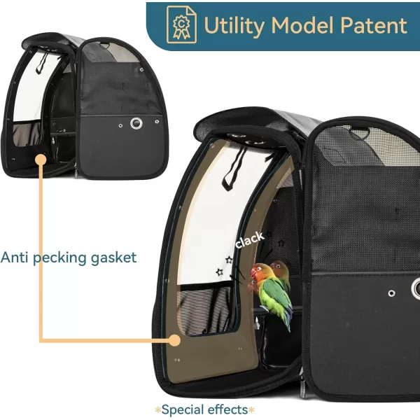 Petsfit Bird Carrier Medium Size with Stainless Steel Bowl Parrot Backpack Includes Slide Tray for Easy Cleaning 13quot x 10quot x 16quotGrey A