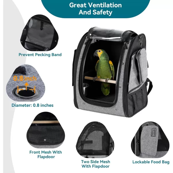 Petsfit Bird Carrier Medium Size with Stainless Steel Bowl Parrot Backpack Includes Slide Tray for Easy Cleaning 13quot x 10quot x 16quotGrey A