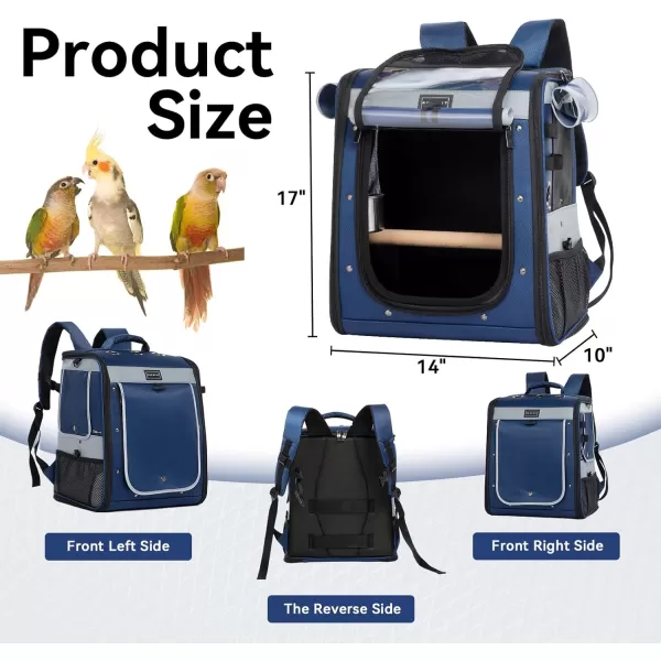 Petsfit Bird Carrier Medium Size with Stainless Steel Bowl Parrot Backpack Includes Slide Tray for Easy Cleaning 13quot x 10quot x 16quotNavy Blue