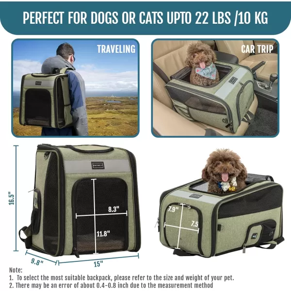 Petsfit Dog Backpack Carrier with Upgrade Waist Cushion Design to Better Fit The Waist Suitable for Small and Medium Dogs Cats and Rabbits up to 18 PoundsArmy Green