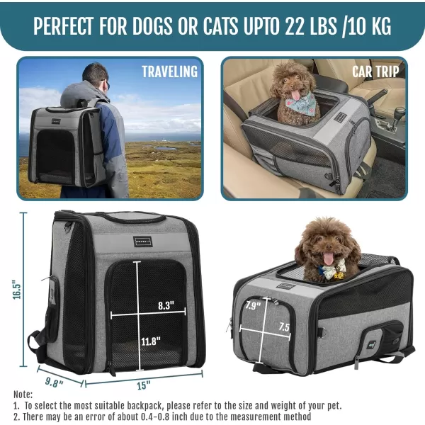 Petsfit Dog Backpack Carrier with Upgrade Waist Cushion Design to Better Fit The Waist Suitable for Small and Medium Dogs Cats and Rabbits up to 18 PoundsGray1